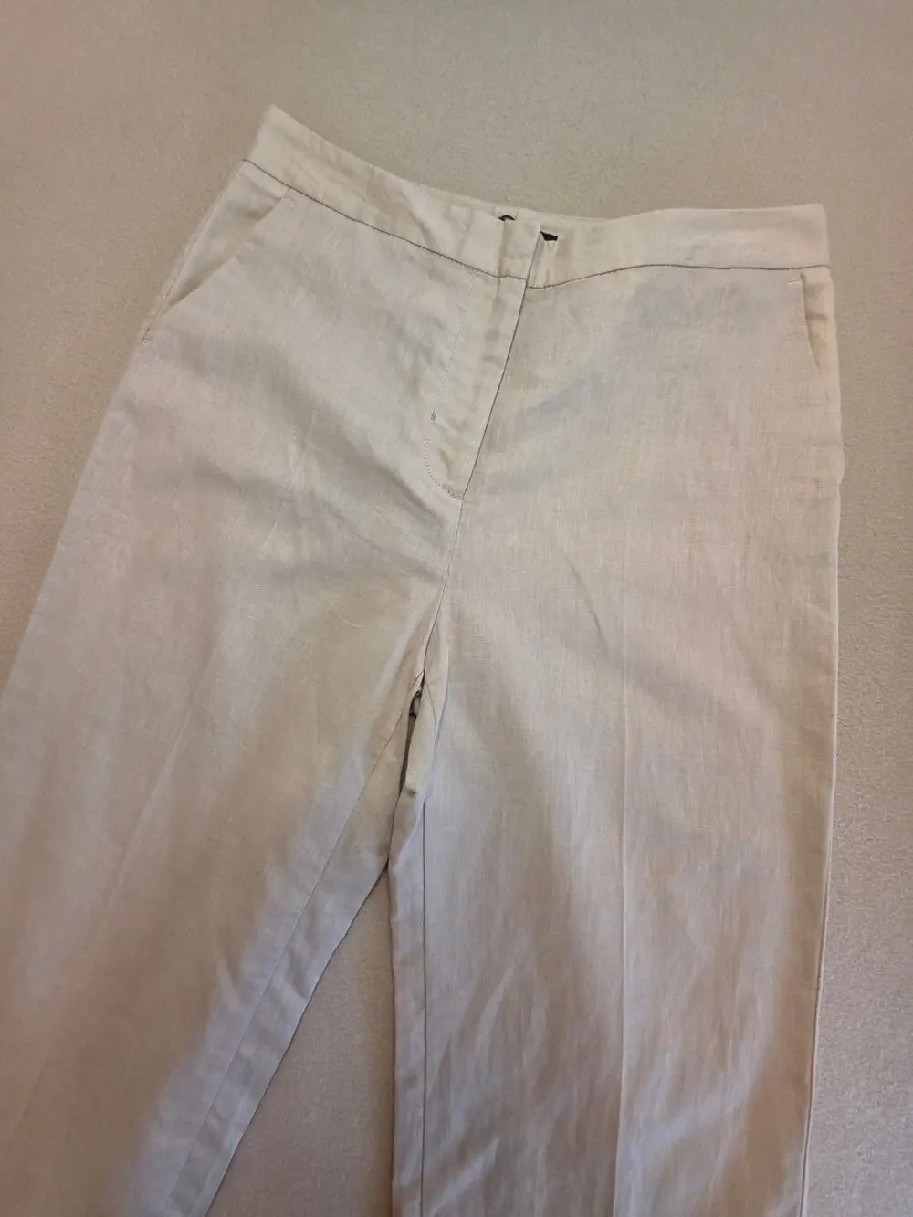 Zara Women's Linen Cotton Blend Khaki Trouser Pants Sz Large NWT